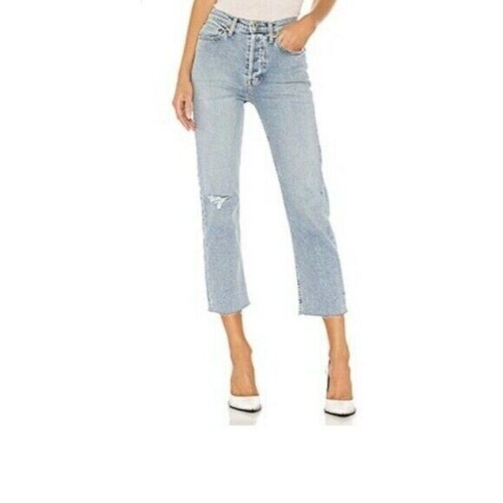 RE/DONE 70s‎ Stove Pipe High Rise Straight Destroyed Cropped Jeans Size 29